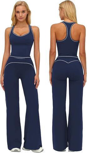 ABOCIW Two Piece Workout Sets for Women Racerback Tank Top Matching High Waist Wide Leg Yoga Pants Pilates Outfits in Saudi Arabia