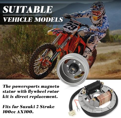 Ignition Magneto Stator Coil with Flywheel Rotor Kit with Plate for Suzuki 2 Stroke 100cc AX100 Copper Powersports Stators Direct Replacement of 2 in Saudi Arabia