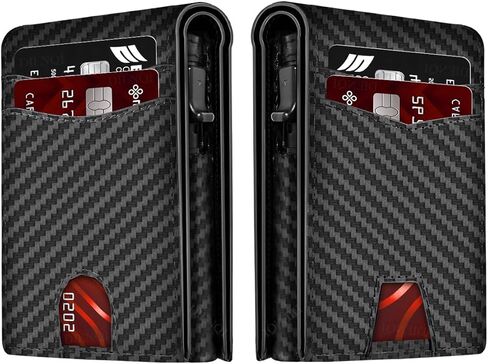 2025 Wallet for Men - RFID [Functional & Practical] Bifold Slim Minimalist Credit Card Holder Pop Up Wallet Metal Case with Cash Slot, Front Pocket with ID Window, Gift Boxed (Carbon Fiber) in Saudi Arabia