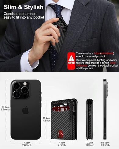 2025 Wallet for Men - RFID [Functional & Practical] Bifold Slim Minimalist Credit Card Holder Pop Up Wallet Metal Case with Cash Slot, Front Pocket with ID Window, Gift Boxed (Carbon Fiber) in Saudi Arabia