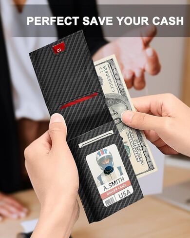 2025 Wallet for Men - RFID [Functional & Practical] Bifold Slim Minimalist Credit Card Holder Pop Up Wallet Metal Case with Cash Slot, Front Pocket with ID Window, Gift Boxed (Carbon Fiber) in Saudi Arabia