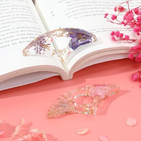 حامل صفحة الكتاب، حامل صفحة الإبهام للقراءة، قطعتان من الإشارة المرجعية المصنوعة يدويًا من الراتنج الزهري المجفف، حامل صفحات حلقة الإبهام، حامل فتاحة الكتب، ملحقات القراءة للمعلمين، قراء الكتب، هدايا محبي الكتب in Kuwait