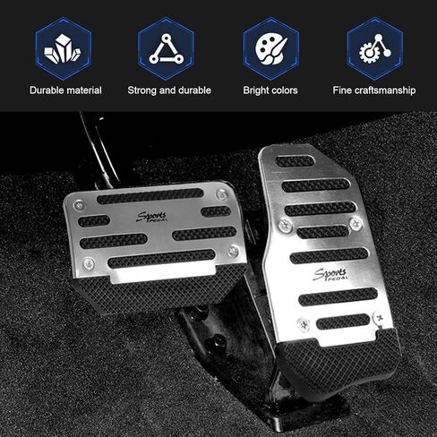 2 PCS Car Pedal Pads, Non-slip Thickened Brake & Accelerator Foot Pad Set, Sports Style Alloy Decoration Pedal Cover for Automatic Transmission, for Most Cars Trucks Vans (Silver) in Saudi Arabia