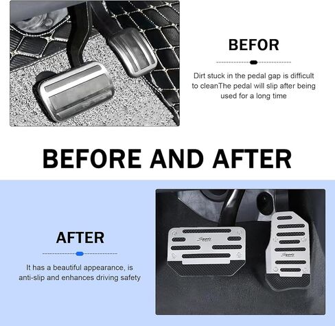 2 PCS Car Pedal Pads, Non-slip Thickened Brake & Accelerator Foot Pad Set, Sports Style Alloy Decoration Pedal Cover for Automatic Transmission, for Most Cars Trucks Vans (Silver) in Saudi Arabia
