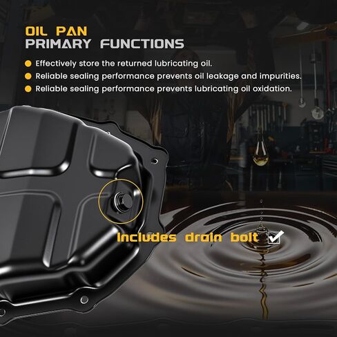 Lower Engine Oil Pan with Drain Plug Compatible with Nissan Juke 2011 2012 2013 2014 2015 2016 2017, Sentra 2017 2018 2019, L4 1.6L, Replace# 11110-1KC0B 264-624 in Kuwait