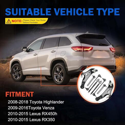 طقم التعليق الأمامي، ذراع التحكم بمفاصل الكرة، قضيب ربط مثبت، قضيب ربط متوافق مع 2010-2015 لكزس RX350 RX450h، 2008-2019 تويوتا هايلاندر، 2009-2015 فينزا in Kuwait