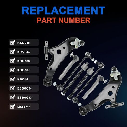 طقم التعليق الأمامي، ذراع التحكم بمفاصل الكرة، قضيب ربط مثبت، قضيب ربط متوافق مع 2010-2015 لكزس RX350 RX450h، 2008-2019 تويوتا هايلاندر، 2009-2015 فينزا in Kuwait
