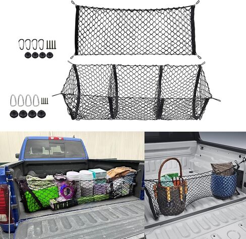 x xotic tech 2pcs Trunk Bed Cargo Net, Stretchable Double-Layer Style Net and 3 Pocket Organizer Mesh Storage Net Grocery Holder with Hooks,Universal for SUV,Vans, Pickup Trucks Accessories (51.1") in Saudi Arabia