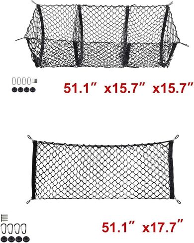 x xotic tech 2pcs Trunk Bed Cargo Net, Stretchable Double-Layer Style Net and 3 Pocket Organizer Mesh Storage Net Grocery Holder with Hooks,Universal for SUV,Vans, Pickup Trucks Accessories (51.1") in Saudi Arabia