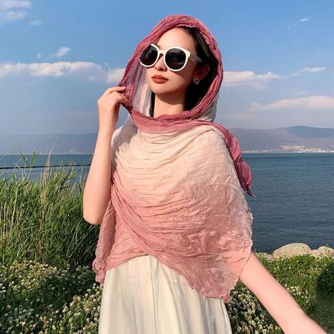 أوشحة بوليستر عصرية للنساء، شالات قطنية، ألوان متدرجة أنيقة لجميع الفصول، هدايا عيد ميلاد للنساء in Saudi Arabia