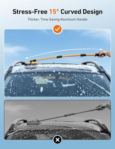 AstroAI 15°Curved Car Wash Brush with 43" Long Handle and 90° Rotating Replaceable Brush Head, Car Wash Kit with Microfiber Towel and Tire Brush for Car, SUV, RV, Floor Cleaning, Yellow in Saudi Arabia