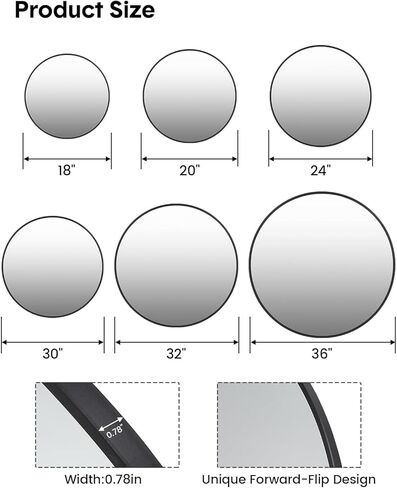 30 Inch Black Circle Wall Mirror, Modern Round Metal Framed Mirror for Bathroom, Entryway, Living Room, Bedroom, Dining Room, Hallway, Decorative Home Décor, Easy Mount in Saudi Arabia