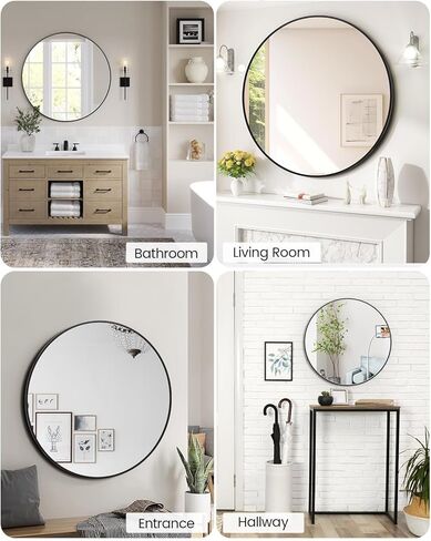 30 Inch Black Circle Wall Mirror, Modern Round Metal Framed Mirror for Bathroom, Entryway, Living Room, Bedroom, Dining Room, Hallway, Decorative Home Décor, Easy Mount in Saudi Arabia