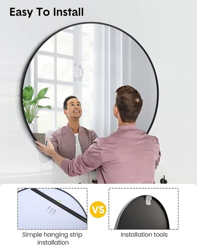 30 Inch Black Circle Wall Mirror, Modern Round Metal Framed Mirror for Bathroom, Entryway, Living Room, Bedroom, Dining Room, Hallway, Decorative Home Décor, Easy Mount in Saudi Arabia