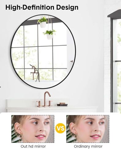 30 Inch Black Circle Wall Mirror, Modern Round Metal Framed Mirror for Bathroom, Entryway, Living Room, Bedroom, Dining Room, Hallway, Decorative Home Décor, Easy Mount in Saudi Arabia