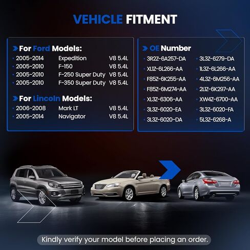 مجموعة سلسلة توقيت المحرك 5.4 لتر V8 مع كام فيزر متوافقة مع Ford 2005-2014 F-150 F-250 F-350 Super Duty Expedition، متوافقة مع Lincoln Navigator Mark LT، 3R2Z-6A257-DA in Kuwait