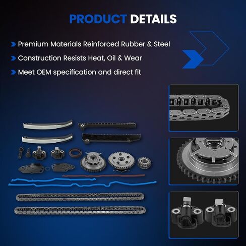 مجموعة سلسلة توقيت المحرك 5.4 لتر V8 مع كام فيزر متوافقة مع Ford 2005-2014 F-150 F-250 F-350 Super Duty Expedition، متوافقة مع Lincoln Navigator Mark LT، 3R2Z-6A257-DA in Kuwait