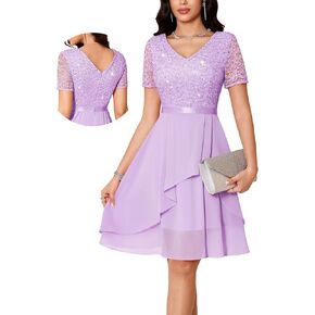 فستان ضيوف حفل الزفاف للنساء من MUADRESS لحفلات الكوكتيل 2026 على شكل حرف a من الدانتيل والترتر والشيفون فساتين لحضور الحفلات الموسيقية مع رقبة على شكل v وأكمام قصيرة in Kuwait