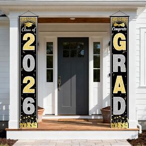 ديكورات التخرج من OHOME 2026 - لافتة شرفة التخرج من الذهب الأزرق لديكورات حفلات التخرج - فئة 2026 - لوازم الحفلات الخلفية ديكور لافتات الفناء (أزرق) in Kuwait