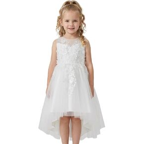 LalaMira Girls High Low Flower Girl Dress 3D Floral Lace Tulle Bridesmaid Wedding Pageant Party in Kuwait