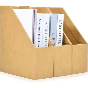 حامل ملفات المجلات من الورق المقوى Marte Vanci، صندوق منظم لتخزين المستندات قابل للطي، رف المجلات من الورق المقوى القوي للمنزل والمدرسة والمكتب (3 عبوات، بني) in Kuwait