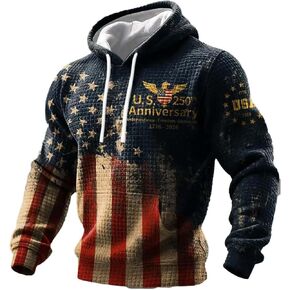 Men's American 250Th Anniversary Hoodies Waffle Knit Usa 250Th Anniversary Shirt American Patriotic Flag Sweatshirts in Kuwait