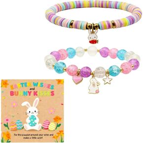 2 قطعة عيد الفصح سعيد مطرز أساور تمتد للنساء عيد الفصح أساور سلة هدايا الأرنب مع بطاقة للفتيات المراهقات ابنة حفيدة in Kuwait