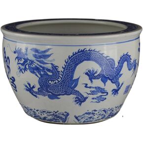 16" Porcelain Blue and White Fishbowl. Fish Bowl Two Dragons Playing with Super Pearl Chinese in Kuwait