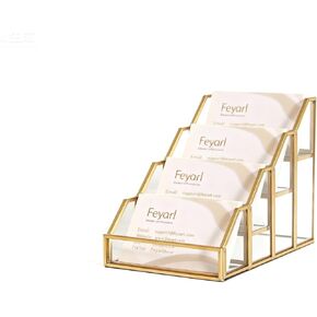 Feyarl Glass Business Cards Holder 4 Slots Multiple Gold Office Name Card Display Stand Clear Glass Desk Mirrored Business Cards Organizer for Office Reception Trade Show Agency in Saudi Arabia