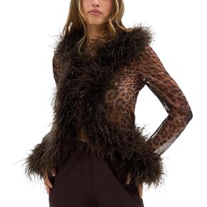 قطع علوية بأكمام طويلة شبكية من Mandonce ملابس علوية غامضة من الفرو الصناعي مفتوحة من الأمام مثيرة للحفلات قمصان Y2k للنساء in Kuwait