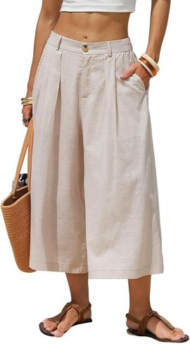 EXLURA Womens Cotton Linen Capri Pants Summer Wide Leg High Waist Casual Cropped Pant Palazzo with Pockets Beach Travel 2026 in Saudi Arabia