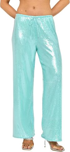 Women's Summer Sequin Sparkly Trousers Pants Glitter Mid-Low Rise Boho Y2K Vacation Beach Wide Leg Night Party Clubwear in Saudi Arabia