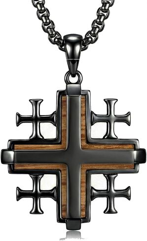 Wood Cross/Cross Star Of David/Guitar Necklace Sterling Silver Wooden Cross Pendant Wood Jewelry for Women Men with 24" Round Box Chain in Saudi Arabia