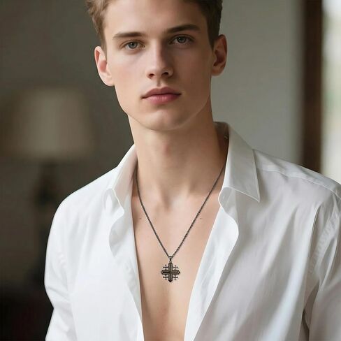 Wood Cross/Cross Star Of David/Guitar Necklace Sterling Silver Wooden Cross Pendant Wood Jewelry for Women Men with 24" Round Box Chain in Saudi Arabia