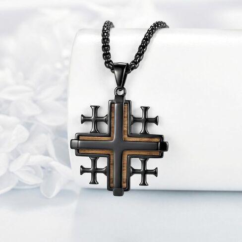 Wood Cross/Cross Star Of David/Guitar Necklace Sterling Silver Wooden Cross Pendant Wood Jewelry for Women Men with 24" Round Box Chain in Saudi Arabia