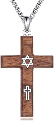 Wood Cross/Cross Star Of David/Guitar Necklace Sterling Silver Wooden Cross Pendant Wood Jewelry for Women Men with 24" Round Box Chain in Saudi Arabia