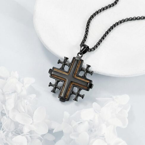 Wood Cross/Cross Star Of David/Guitar Necklace Sterling Silver Wooden Cross Pendant Wood Jewelry for Women Men with 24" Round Box Chain in Saudi Arabia