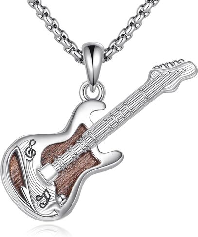 Wood Cross/Cross Star Of David/Guitar Necklace Sterling Silver Wooden Cross Pendant Wood Jewelry for Women Men with 24" Round Box Chain in Saudi Arabia