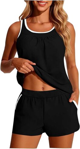 Womens Tankini Bathing Suits Two Piece Modest Tummy Control High Waisted Swimsuits Tankini Top with Swim Shorts in Kuwait