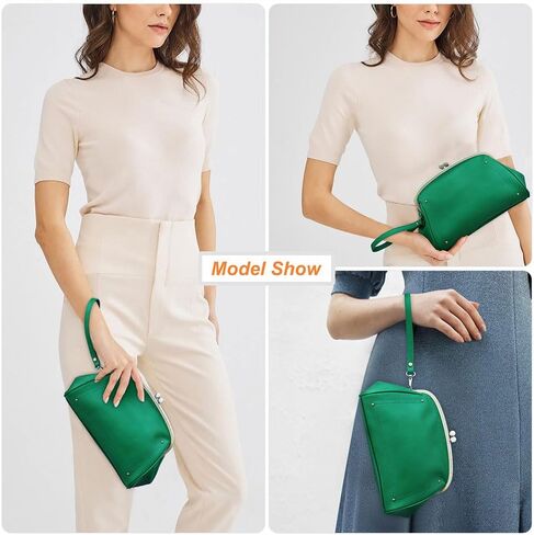 CONTACTS Full Grain Leather Kiss Lock Clutch Purse for Women Evening Clutch Bag Kiss Clasp Handbag in Saudi Arabia
