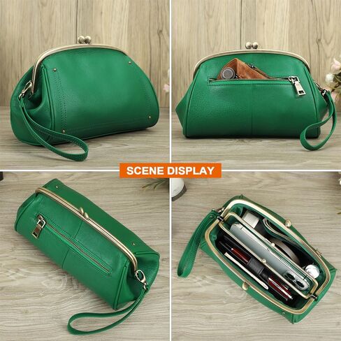 CONTACTS Full Grain Leather Kiss Lock Clutch Purse for Women Evening Clutch Bag Kiss Clasp Handbag in Saudi Arabia