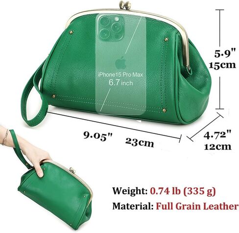 CONTACTS Full Grain Leather Kiss Lock Clutch Purse for Women Evening Clutch Bag Kiss Clasp Handbag in Saudi Arabia