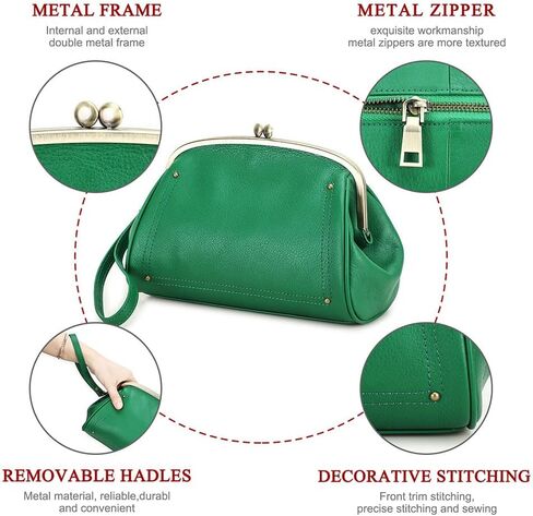 CONTACTS Full Grain Leather Kiss Lock Clutch Purse for Women Evening Clutch Bag Kiss Clasp Handbag in Saudi Arabia
