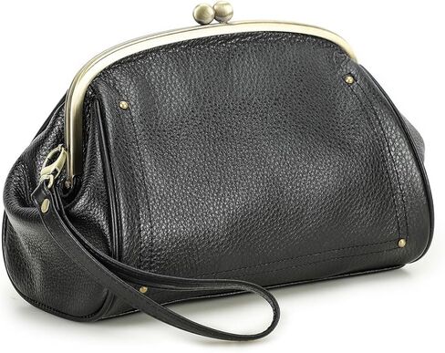 CONTACTS Full Grain Leather Kiss Lock Clutch Purse for Women Evening Clutch Bag Kiss Clasp Handbag in Saudi Arabia