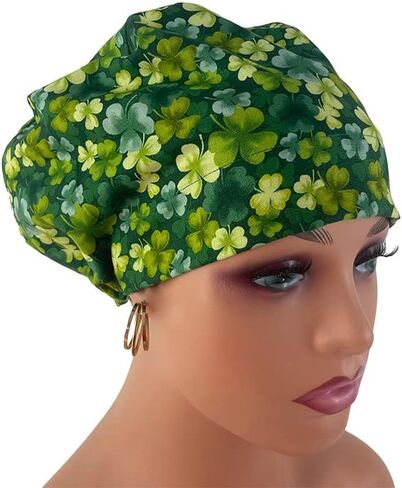 European Style Scrub Cap No Ribbon - Saint Patrick's Clovers, Scrub Cap with Holder for Women and Men, Unisex Surgical Caps, Nurses and Dr. Hats, Hospital Work Headwear in Saudi Arabia