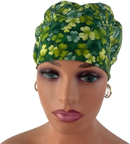 European Style Scrub Cap No Ribbon - Saint Patrick's Clovers, Scrub Cap with Holder for Women and Men, Unisex Surgical Caps, Nurses and Dr. Hats, Hospital Work Headwear in Saudi Arabia