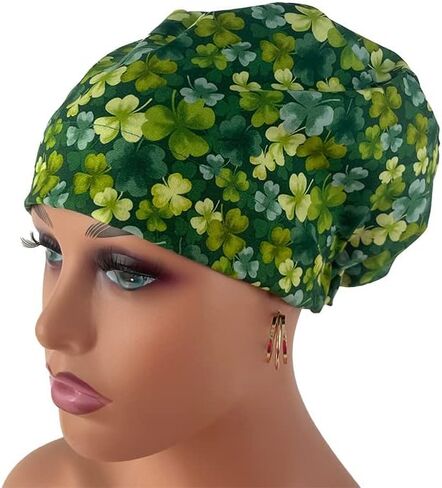 European Style Scrub Cap No Ribbon - Saint Patrick's Clovers, Scrub Cap with Holder for Women and Men, Unisex Surgical Caps, Nurses and Dr. Hats, Hospital Work Headwear in Saudi Arabia