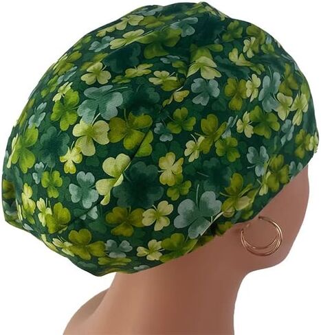 European Style Scrub Cap No Ribbon - Saint Patrick's Clovers, Scrub Cap with Holder for Women and Men, Unisex Surgical Caps, Nurses and Dr. Hats, Hospital Work Headwear in Saudi Arabia
