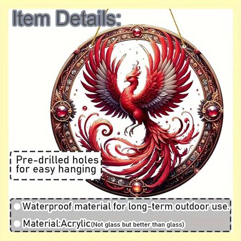 Colorful Acrylic Suncatcher, Fire Phoenix 7-inch Hanging Window Decor with Printed Stained Glass Style Design Sun Catcher, Gift Idea & Garden Ornament Indoor Outdoor Use in Saudi Arabia