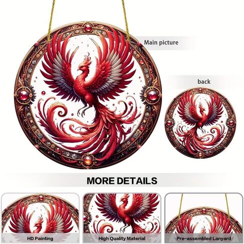 Colorful Acrylic Suncatcher, Fire Phoenix 7-inch Hanging Window Decor with Printed Stained Glass Style Design Sun Catcher, Gift Idea & Garden Ornament Indoor Outdoor Use in Saudi Arabia